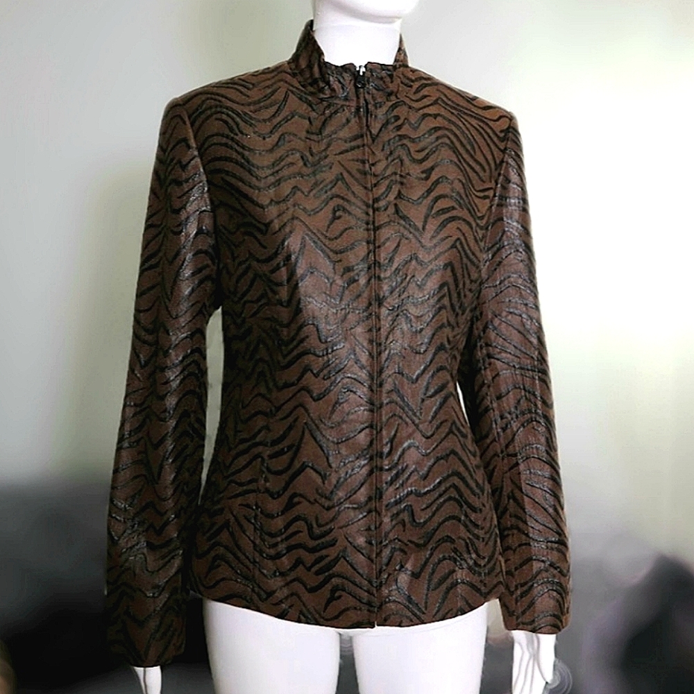 Wild print zipper blazer jacket